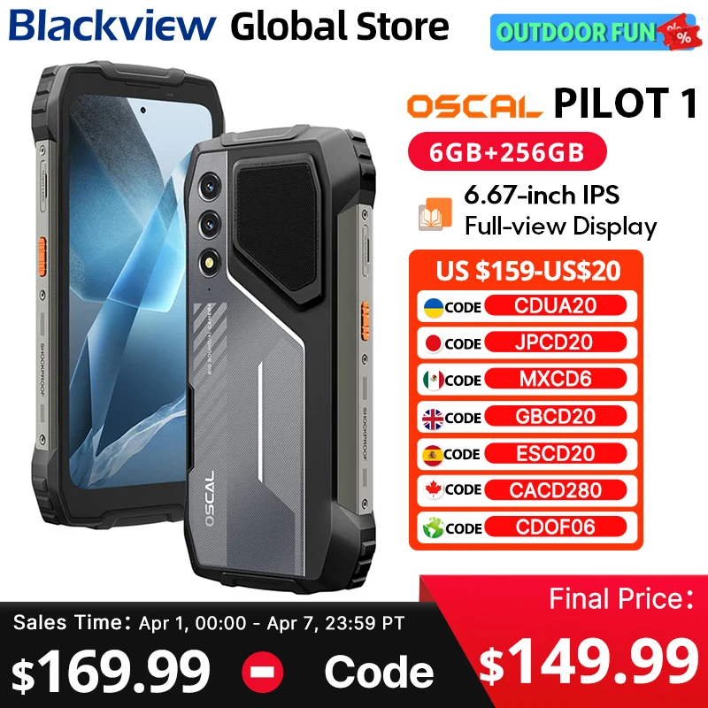 Blackview Oscal PILOT 1 Rugged phone 6.67-inch HD+ 90Hz Display Helio G81 CPU 5W BOX Speaker 6GB 256GB 15000mAh NFC Cellphone