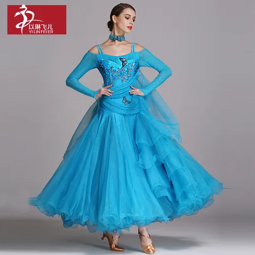 1 unids/lote de vestido de baile de salón de lujo para mujer, vestido de baile de vals de mariposa con diamantes de imitación