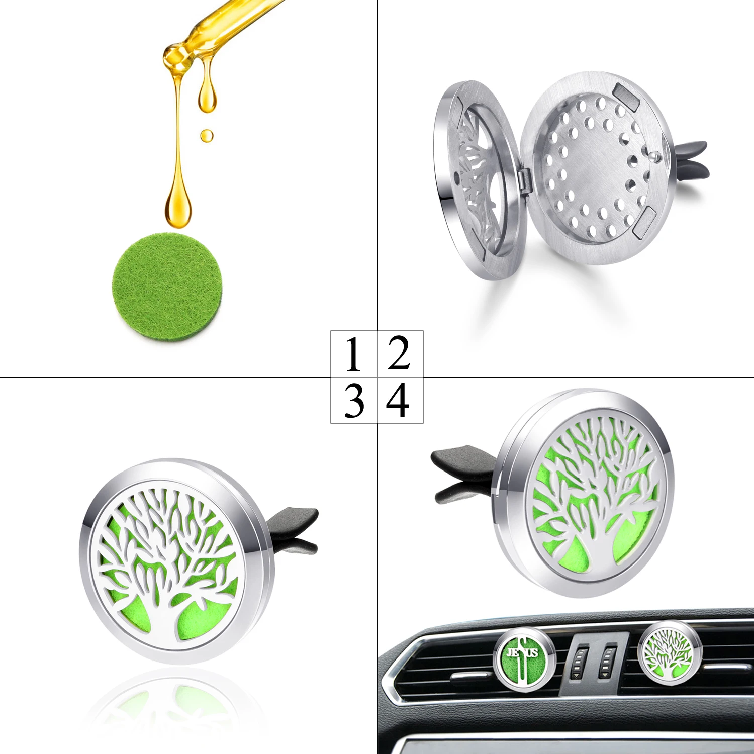 30mm All Stainless Steel Sunflower Car Vent Clip Air Freshener Essential Perfume Oil Diffuser Locket Jewelry Packaging Display