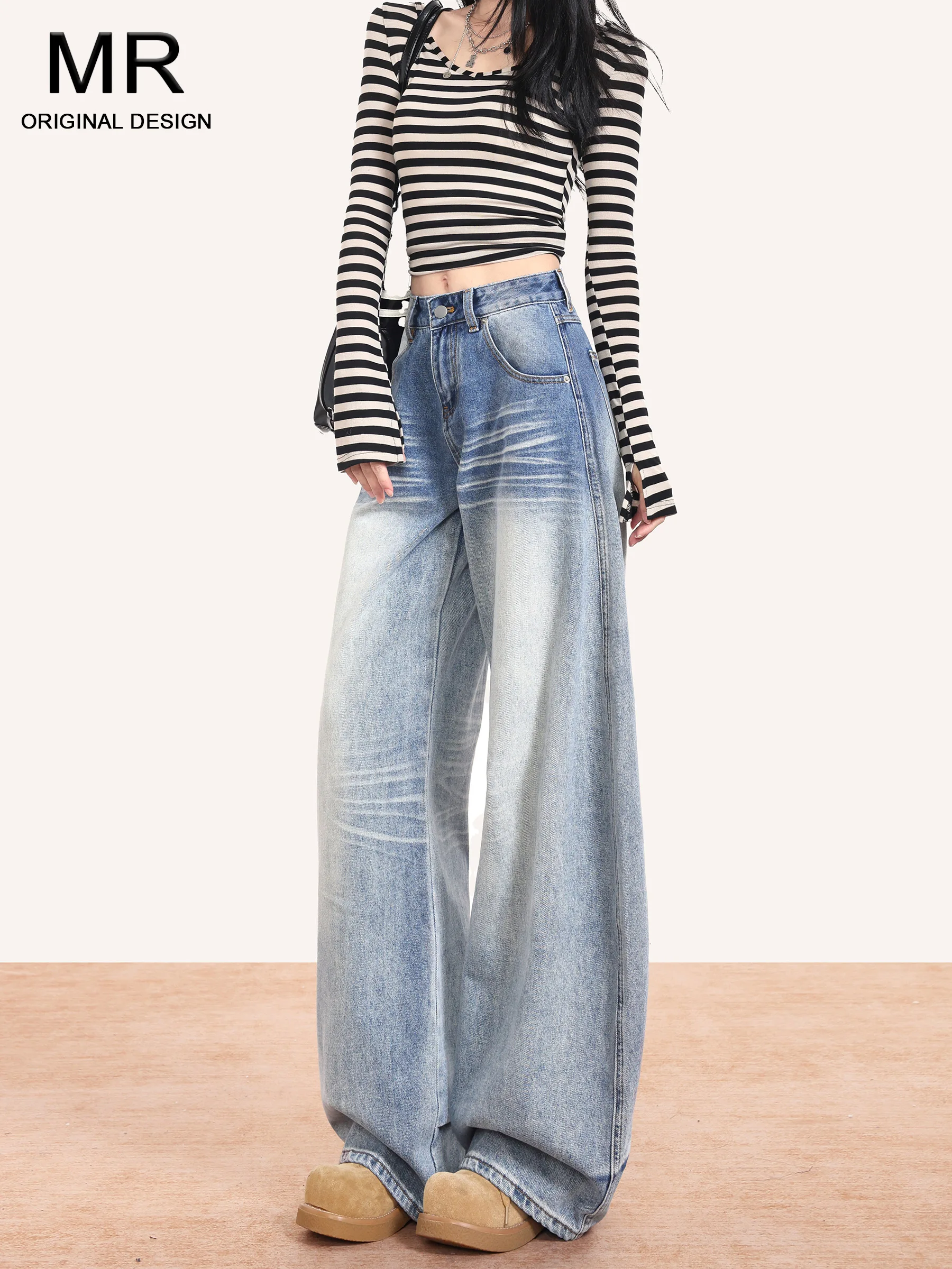 

Свободные удобные женские джинсы в американском стиле, модные широкие брюки с высокой талией, на молнии, износостойкие