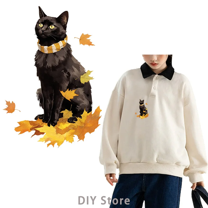 autumn kitten dtf Heat Transfer iron on transfer for clothing Iron On Patches Thermal for Clothing Iron On Patches For Clothing.