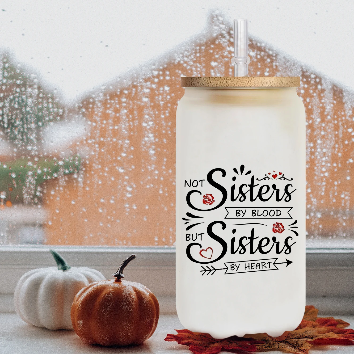 1PC, Gifts for Sister, Not Sisters by Blood But Sisters at Heart Mugs, Birthday Christmas Gifts for Sisters,16OZ Glass Cups