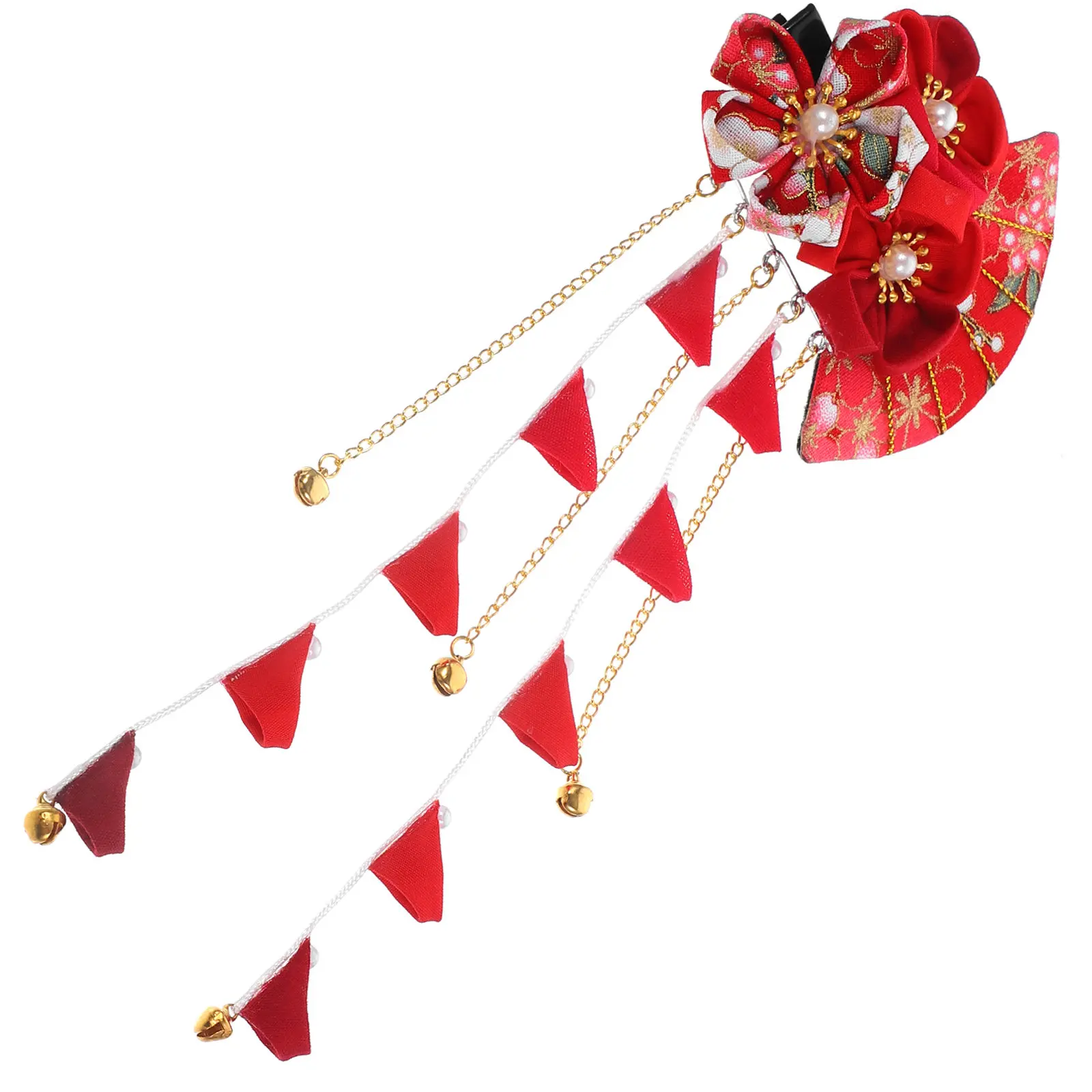 

1Pcs Japanese Style Hairpin Red Long Tassel Hair Clip Classical Bridal Headdress Wedding Decoration for Women Flower Hairpins