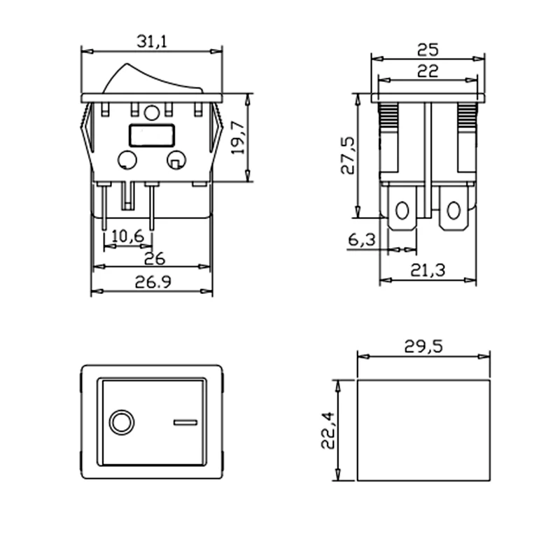 1Pcs Tuimelschakelaar KCD4 Vier-Pin 2 Positie Op-Off Mini Met Licht Cat-Eye 220V Led Rocker Switch Button AC30A250V Drop Shipping