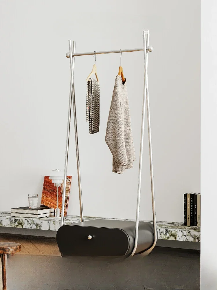 

Italian minimalist mobile clothes rack, stainless steel