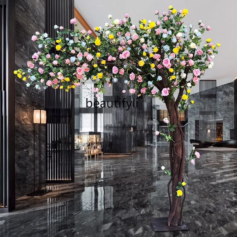 Artificial Rose Tree Large Plant Cherry Blossom Peach Blossom Indoor Living Room Wedding Celebration Happiness Tree Decoration