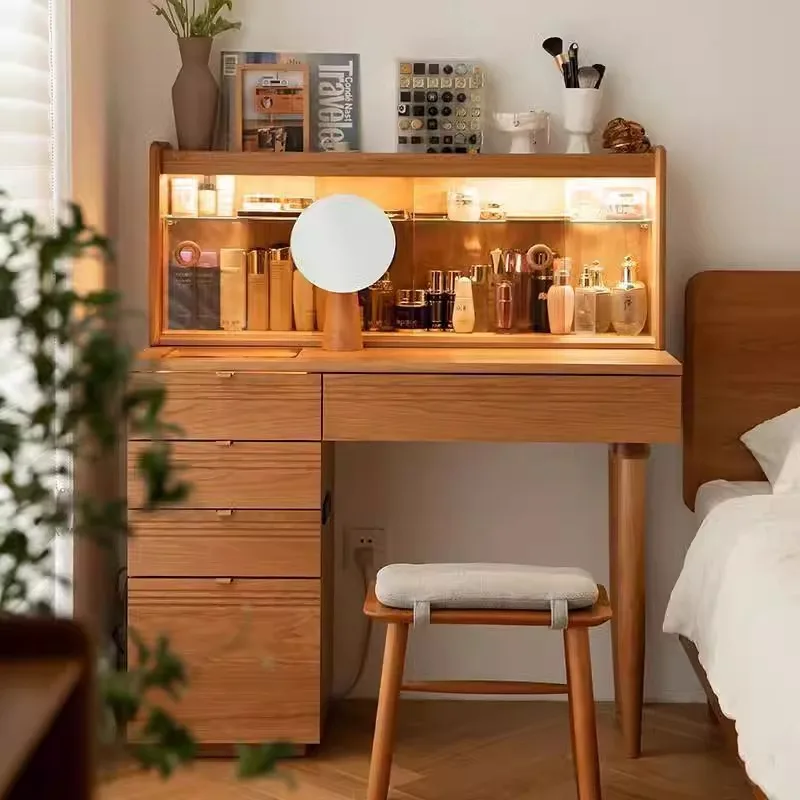 

Cherry wood dresser large capacity makeup table cosmetics storage table log wind cream wind