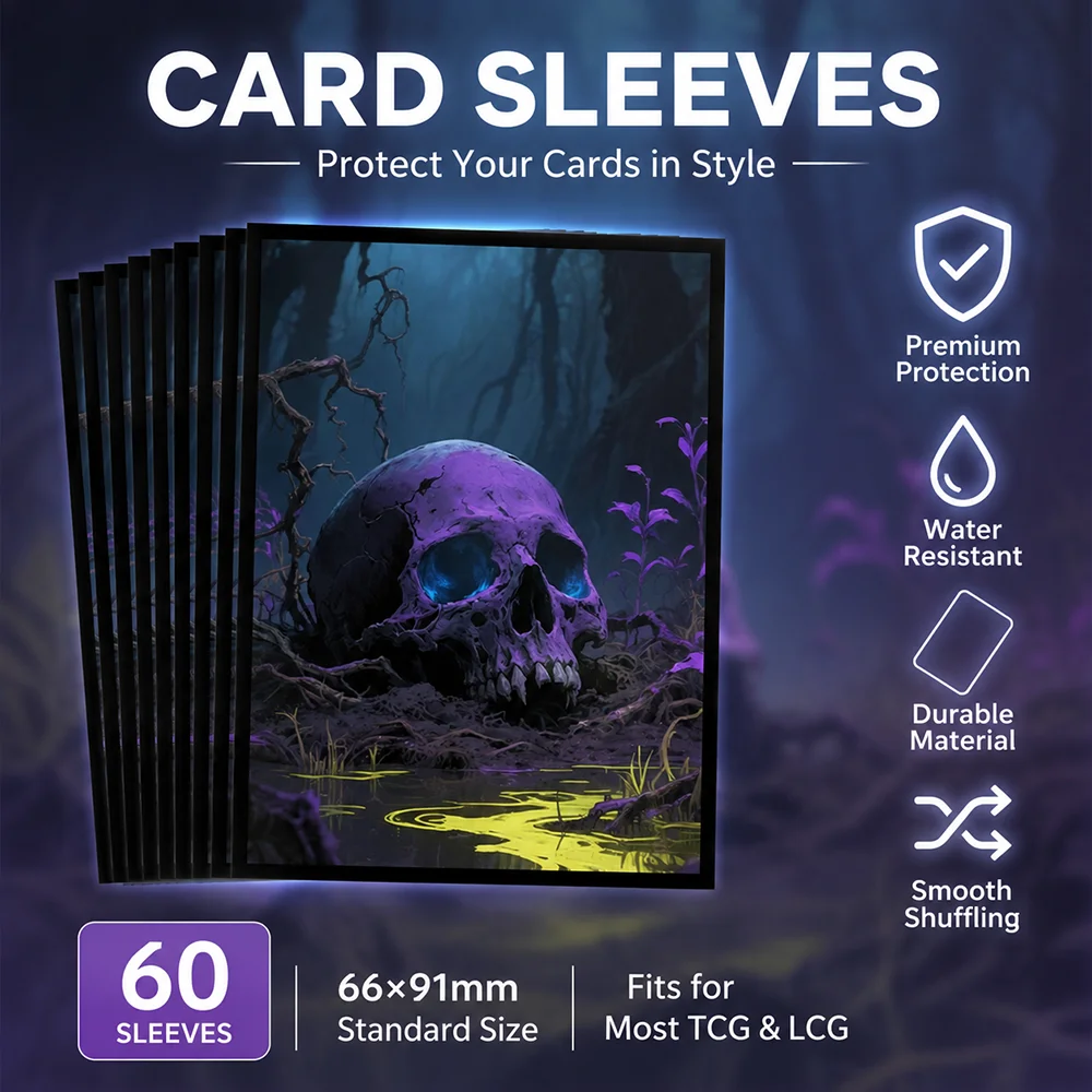 60PCS 66X91MM Anime Card Sleeves Skull Ultra Clear Front & Matte Finish Back Card Shield Outer Protector for PTCG/MGT