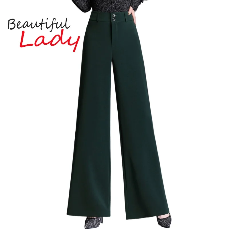 

Women Wide Leg Pants 2025 Spring Summer New Loose Fit Straight Trousers High Waist Casual Green Pants Woman