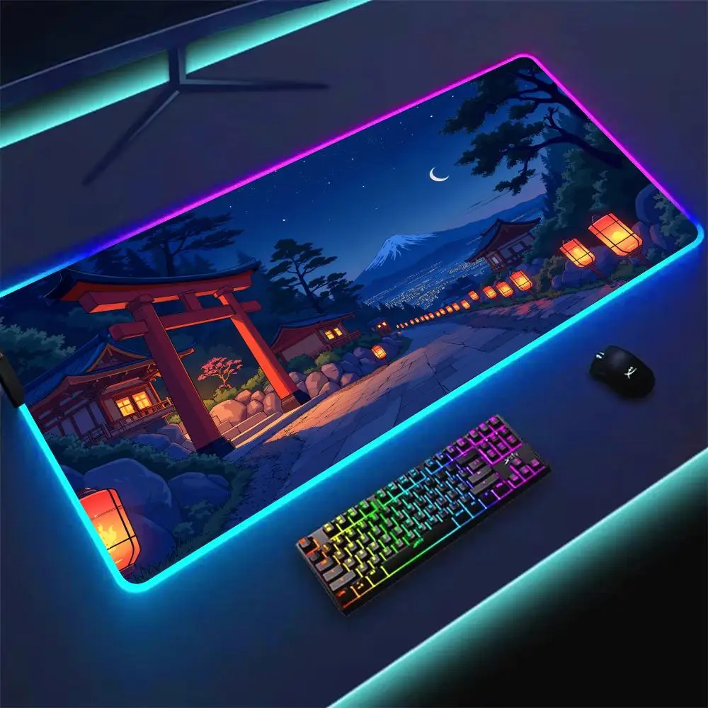 

RGB Mouse pad Japanese landscape gaming mat rubber anti-slip Desk Mat LED glow Gaming keypad mousepad gamer pc accessories