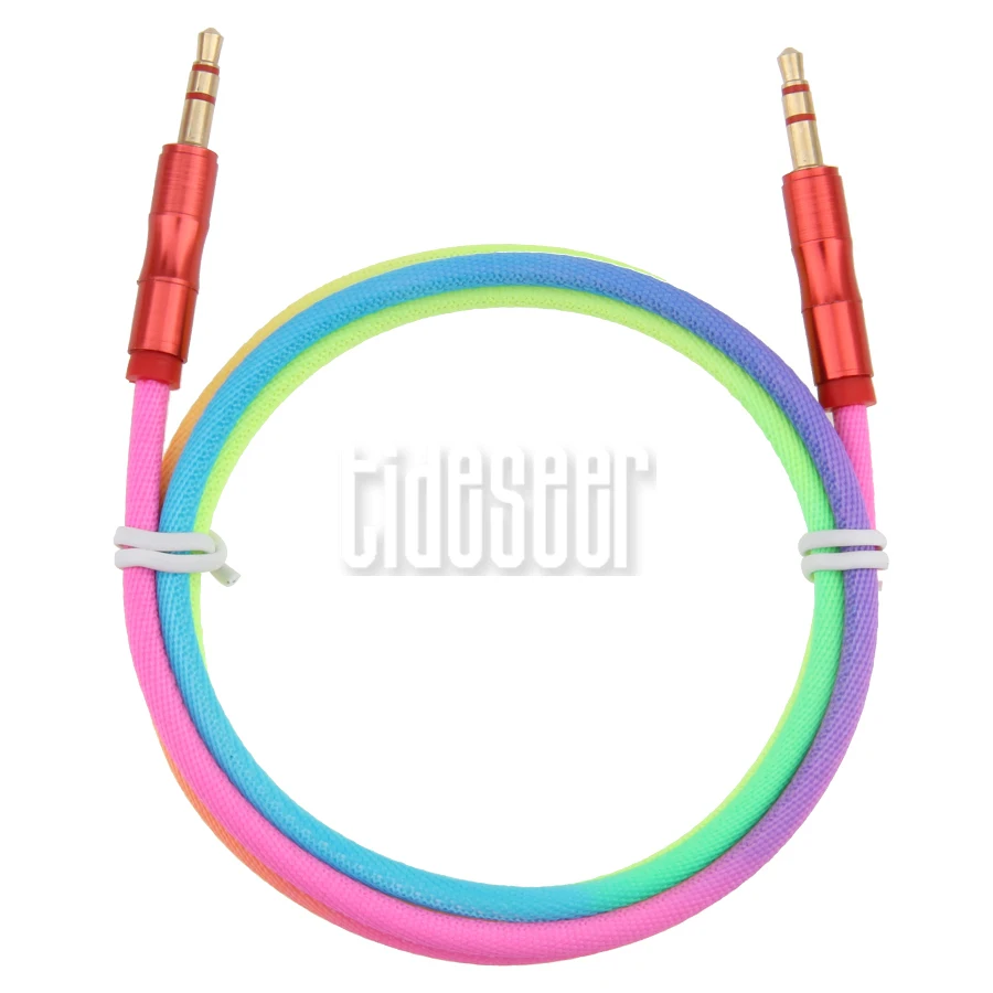 2000pcs Colorful 1m Audio Cable 3.5mm Jack Gold Plated Plug Male to Male AUX Cord for iPhone Samsung Car Headphone Speaker MP3/4