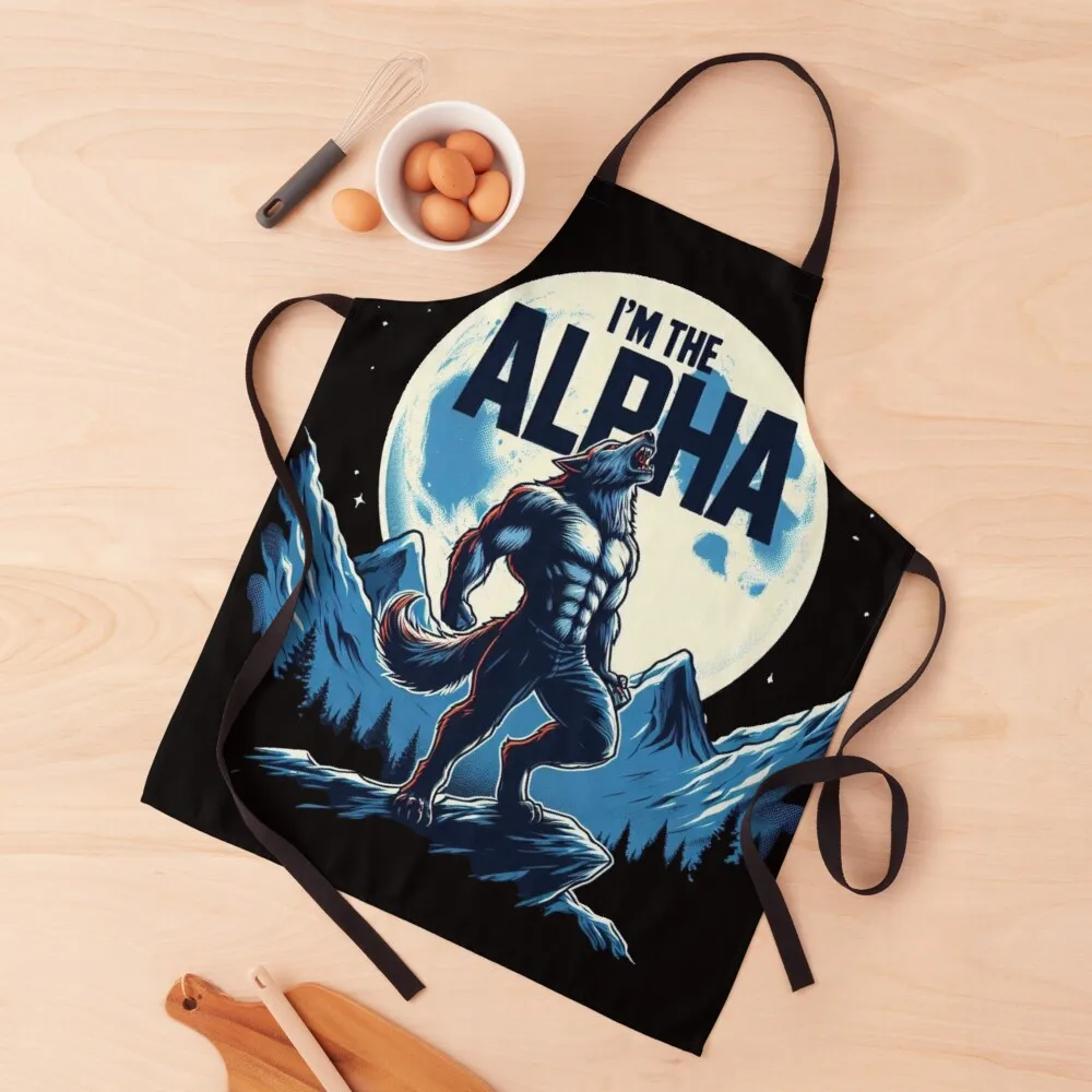 

I’m the Alpha werewolf howling at the full moon with mountains Apron Custom Nursing christmas Waterproof Kitchen For Women Apron