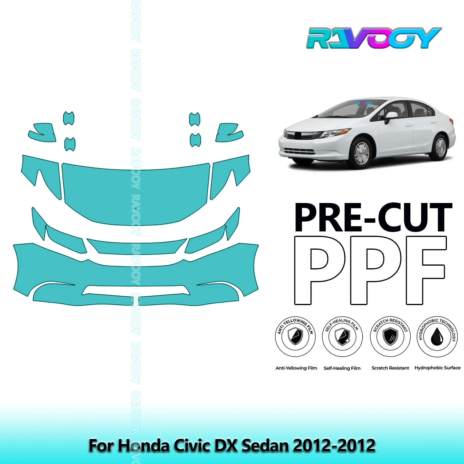 

8,5 мил предварительно вырезанная защитная пленка PPF, прозрачный бюстгальтер, передний комплект для Honda Civic DX Sedan 2012-2012