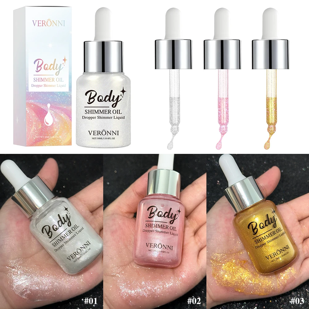 Flüssiger Körper-Highlighter, aufhellendes Gesichtskontur-Make-up, langlebiger, feuchtigkeitsspendender, schimmernder flüssiger Highlighter-Tropfen für Gesicht und Körper