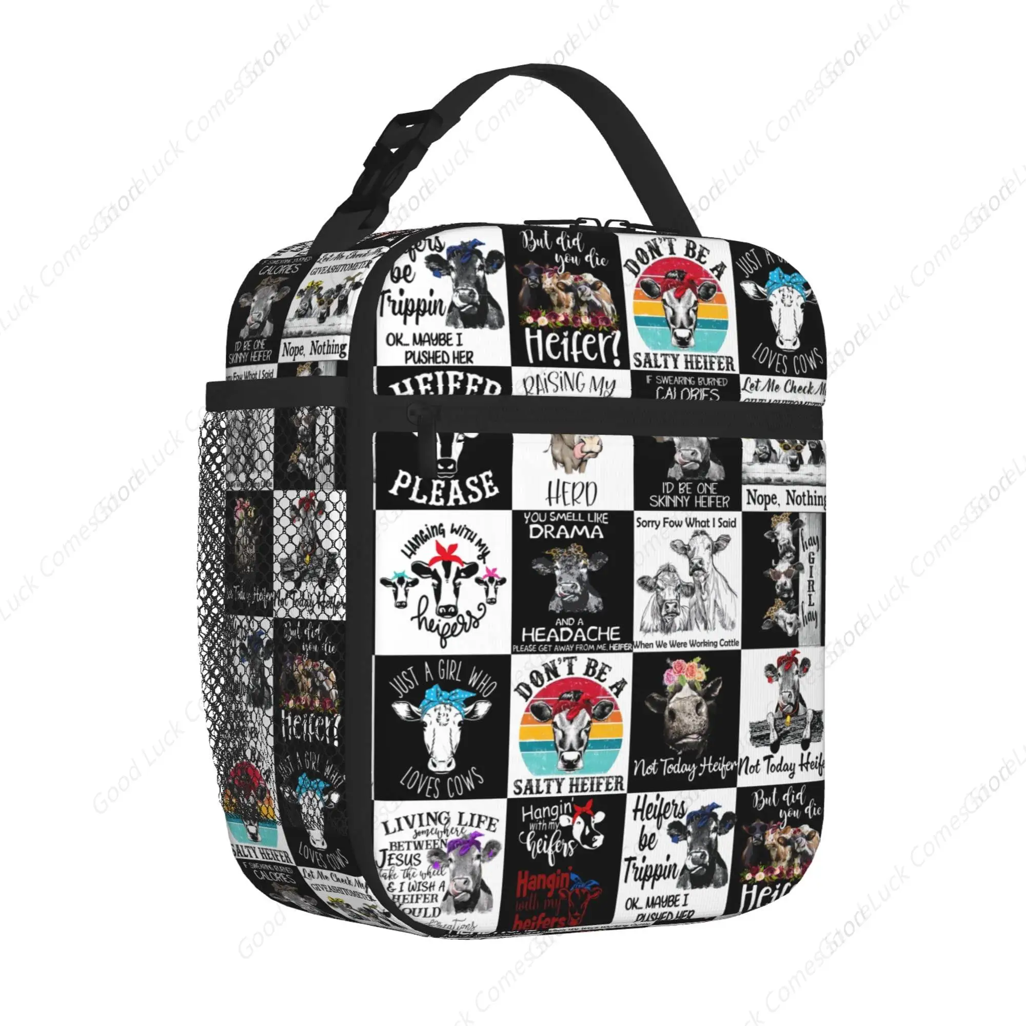 Cows Lunch Bag,Strawberry Reusable Insulated Lunch Box Large Capacity Meal Tote for Kids Women Men Cooler Bag