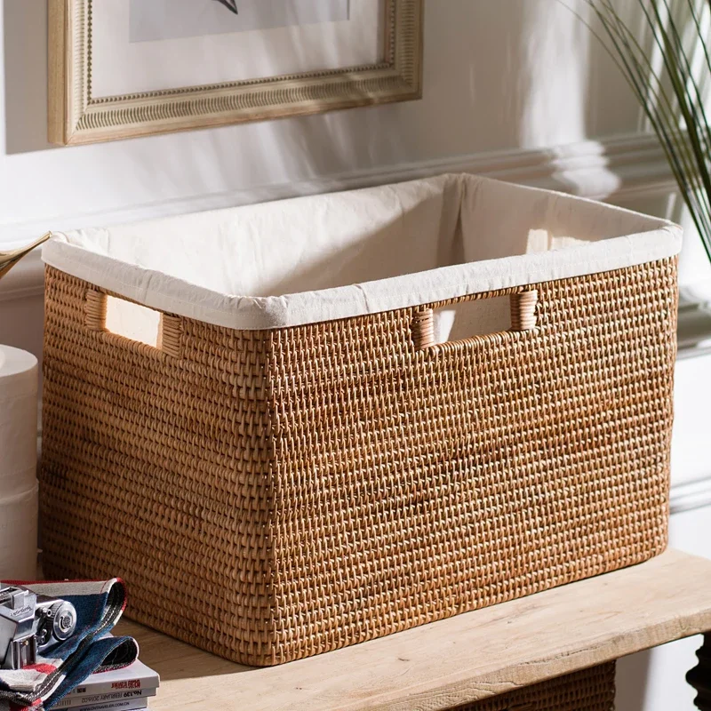 Vintage Laundry Baskets with Lining, Large Rattan Woven, Clothes Storage, Multifunctional Organizer Case, Home Supplies