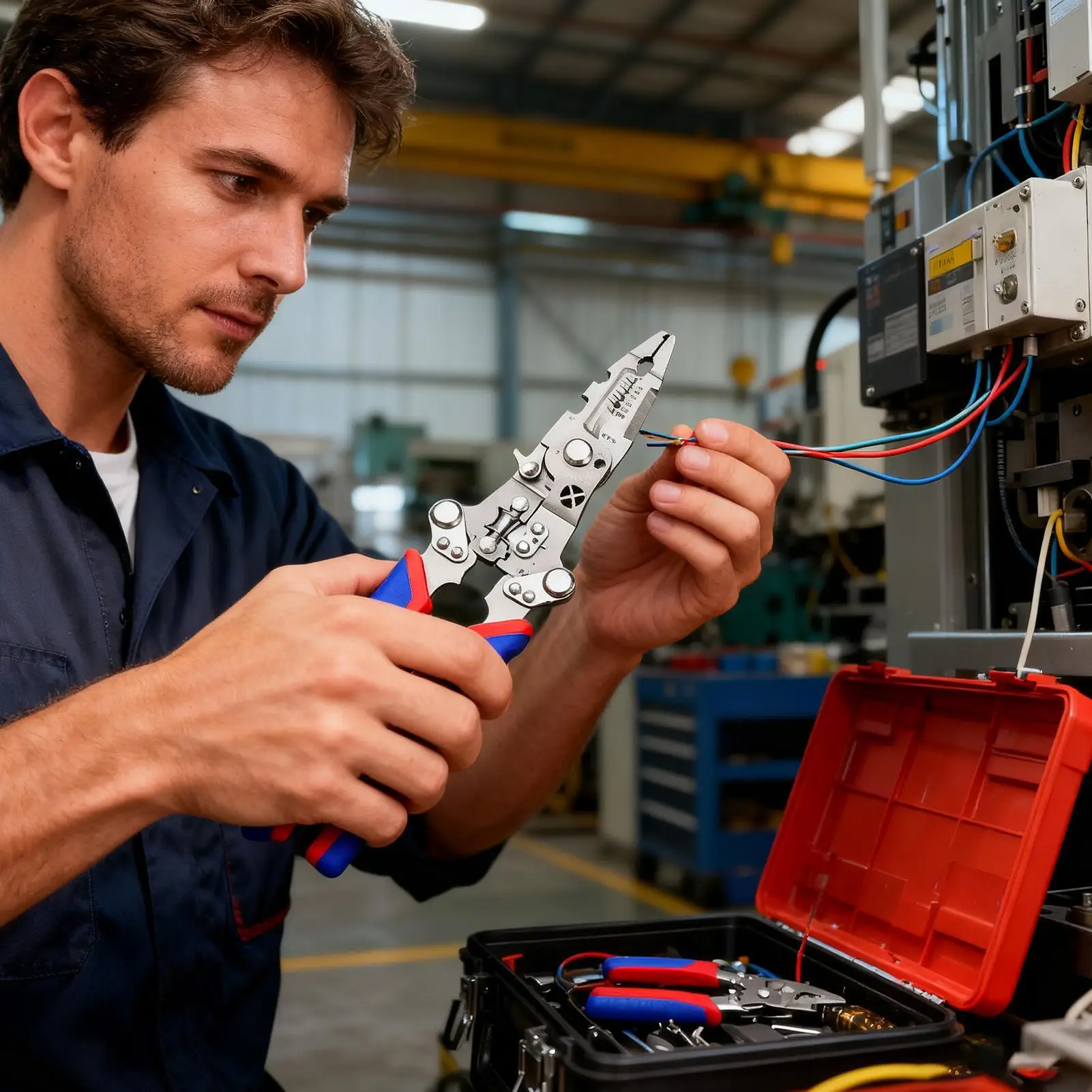 Herramienta pelacables con probador de voltaje, herramienta cortadora pelacables plegable para electricista, taller de garaje de fábrica en el hogar