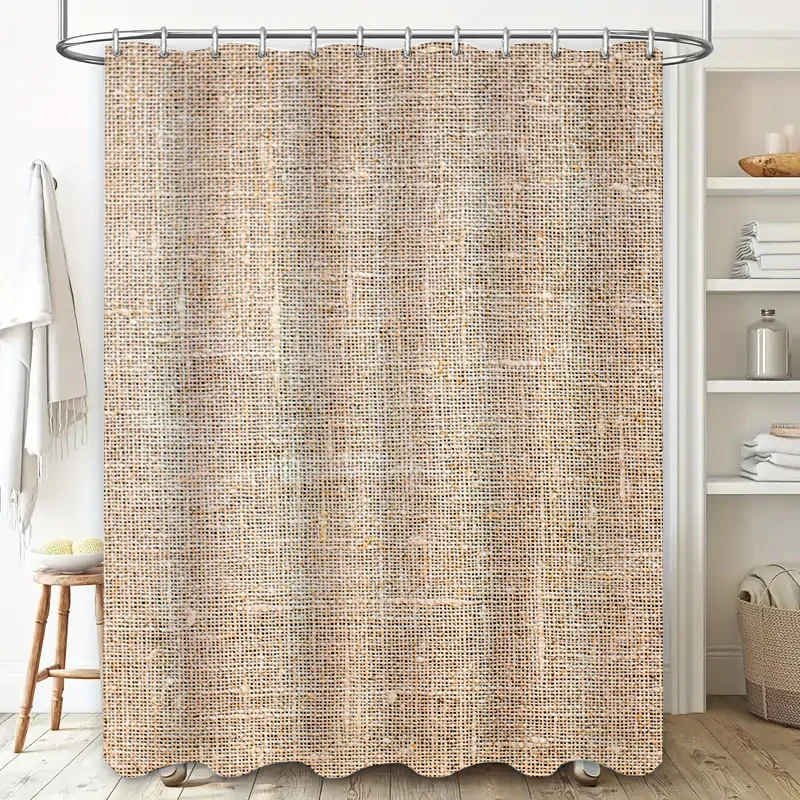 Natural Linen Shower Curtain with Rustic Woven Design Soft Waterproof Fabric for Bathroom Decor - view 2