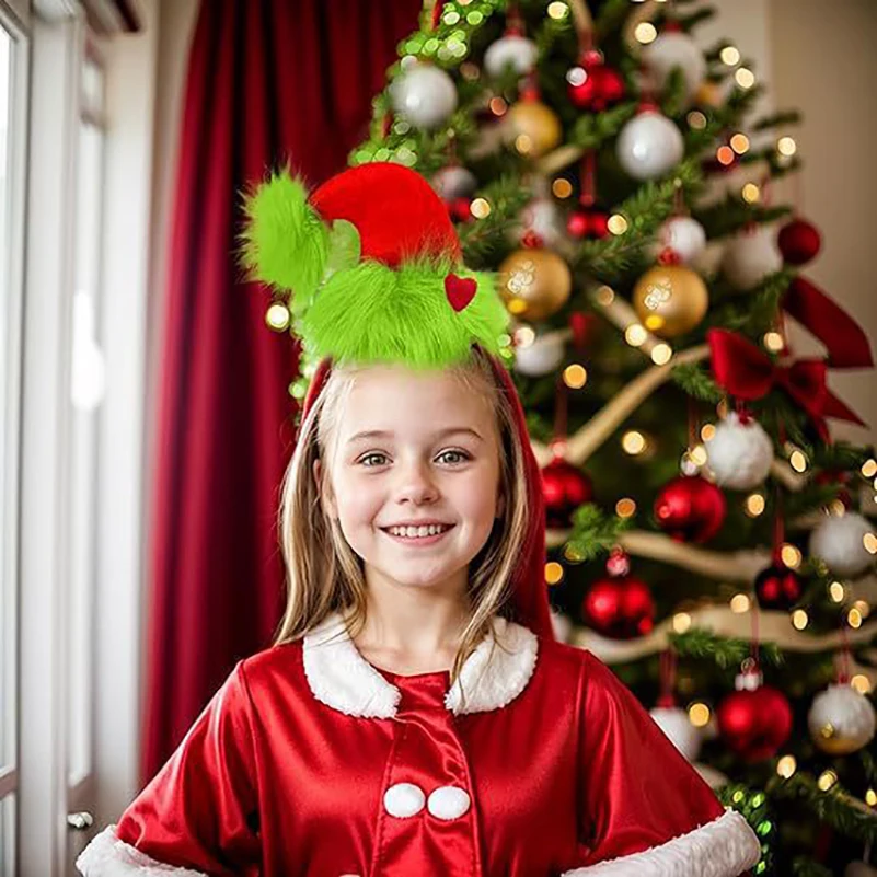 Festive Costume Accessory Sparkling Christmas Headband Red Heart Hair Clip Warm Plush Santa Hat Headband For Group Photos Family