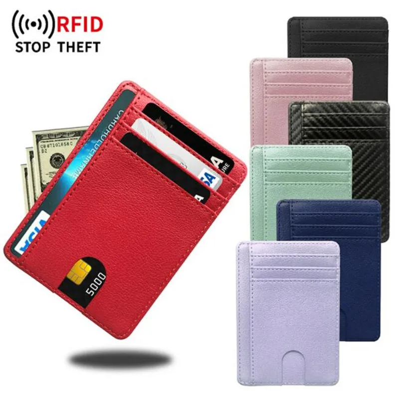 8-Slot Slim RFID-blockierende Leder-Geldbörse, Kredit-ID-Kartenhalter, Geldbörse, Geldetui, Diebstahlschutz, für Männer, Frauen, Männer, modische Taschen