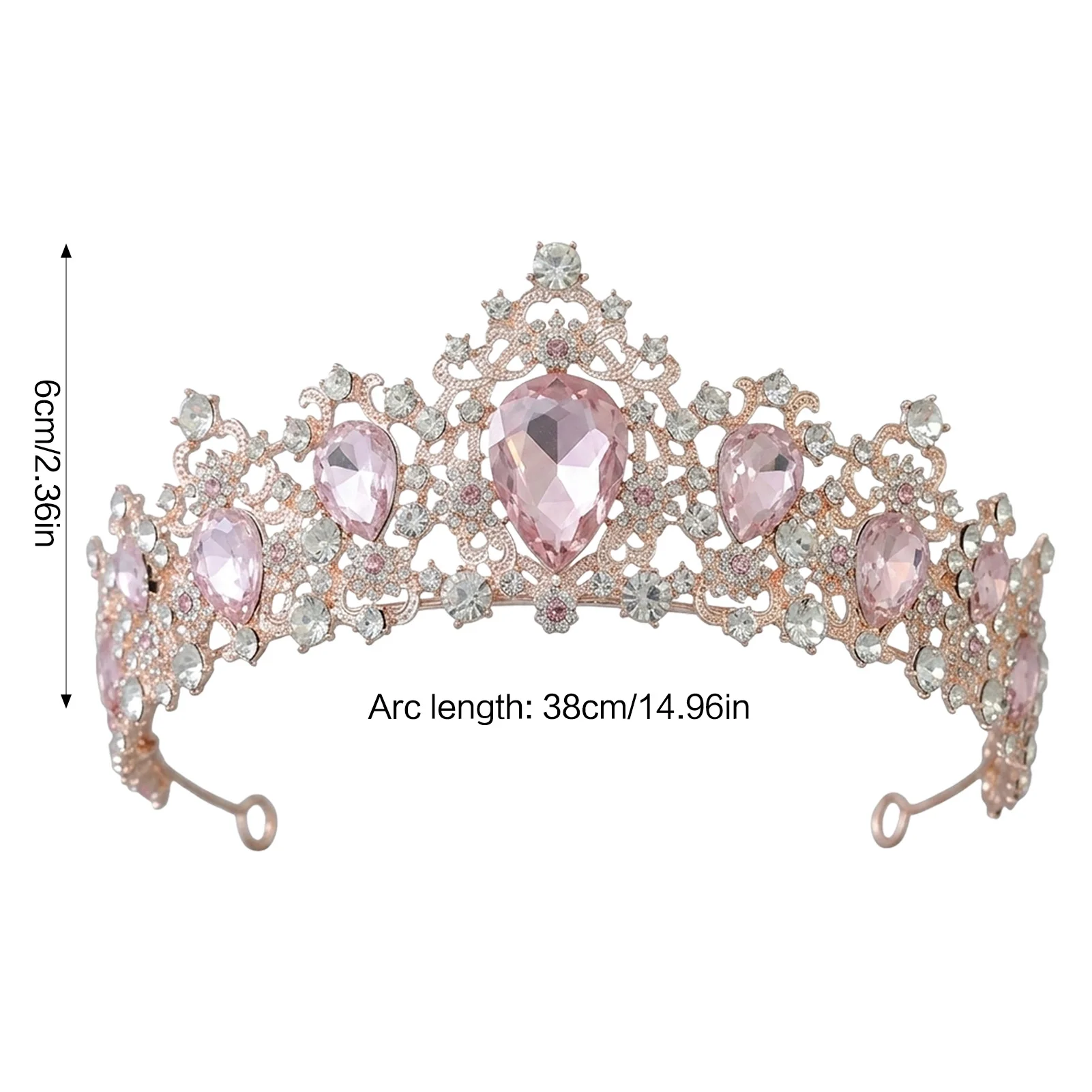 Elegant Tiara Hairband for Bridal Wedding Party Pageant Photo Shoot Pink Alloy Crown Headband Romantic Accessory view 6