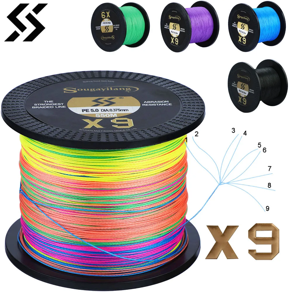 Sougayilang X9 Braided Fishing Line 550M 350M 150M 17-97LB Multifilament Fishing Line 0.128-0.405mm Super Strong PE Line Pesca