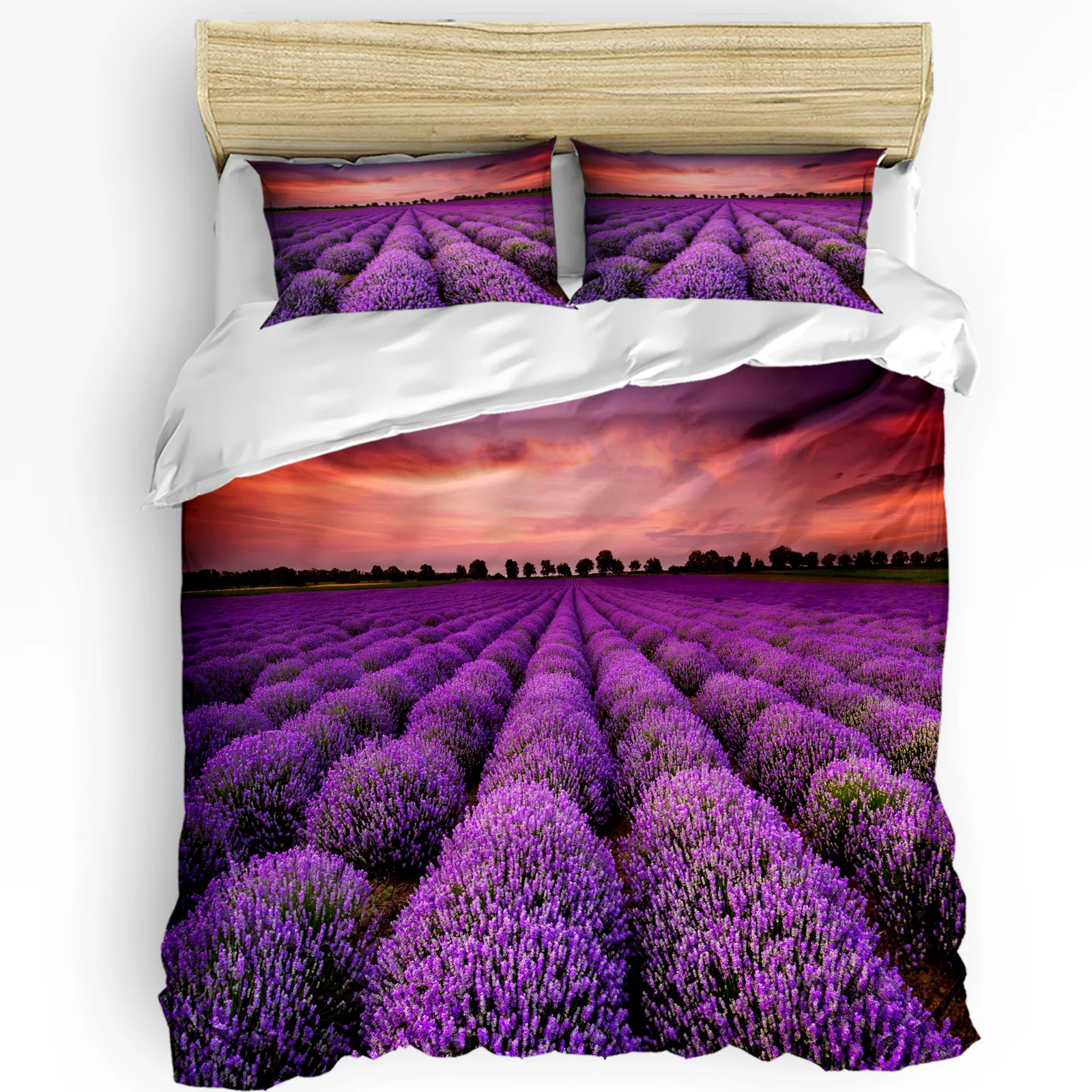 Purple Lavender Flower Field Bedding Set 3pcs Duvet Cover Pillowcase Kids Adult Quilt Cover Double Bed Set Home Textile