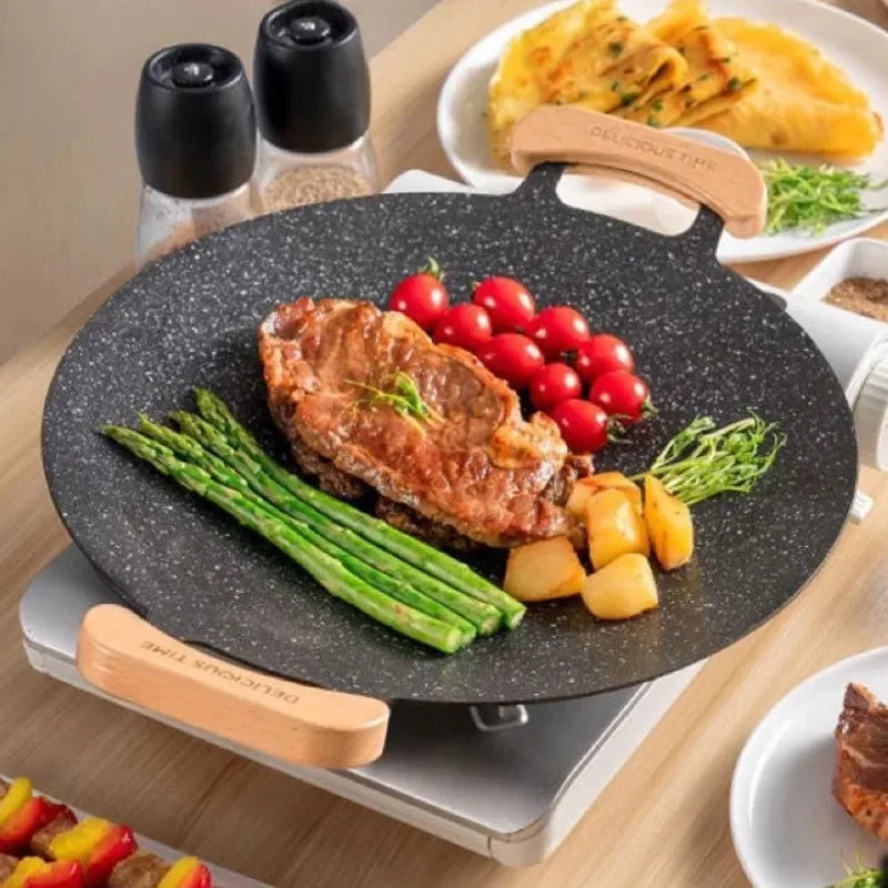 

Outdoor BBQ Grill Pan Non Stick Stovetop Baking Tray Korean Roastig Grill Plate Camping Equipment,Size 30CM 32CM 34CM 36CM