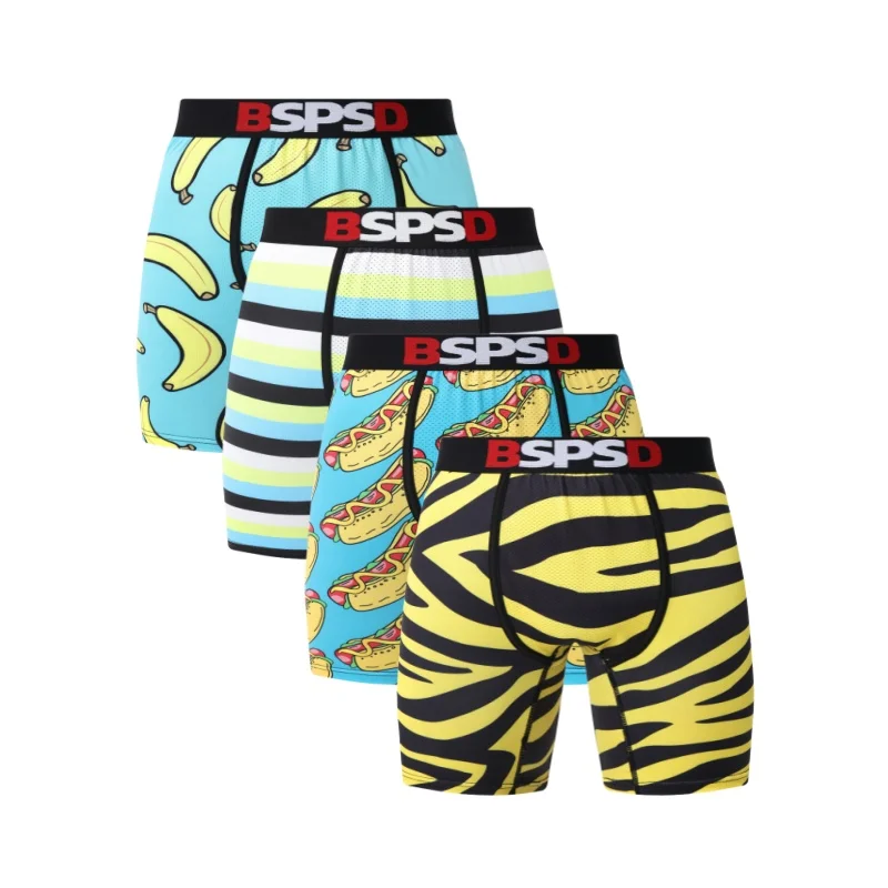

4 шт., мужское нижнее белье с принтом, боксеры Cueca, мужские боксеры, мужские дышащие трусы, трусы-боксеры, сексуальные узкие мужские боксеры, плавки
