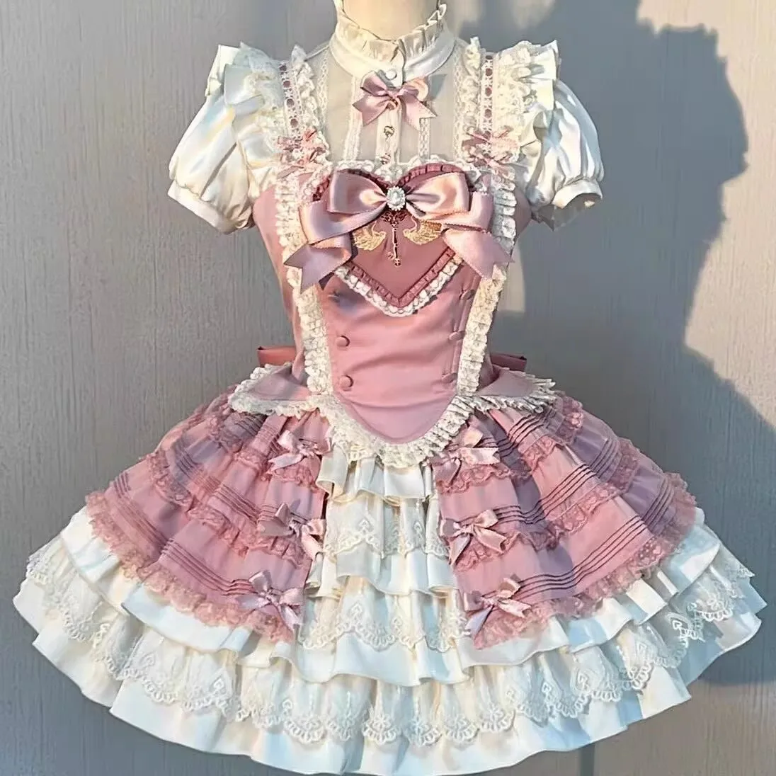 

Japanese Sweet Lolita Princess Dress Set Women Kawaii Lace Ruffles Slim Blouse Y2k Tops Cake Mini Skirts Girls Tea Party Dress