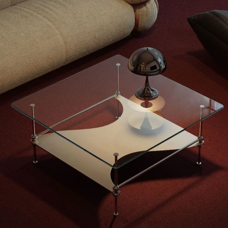 Coffee table tempered glass metal minimalist medieval style side table
