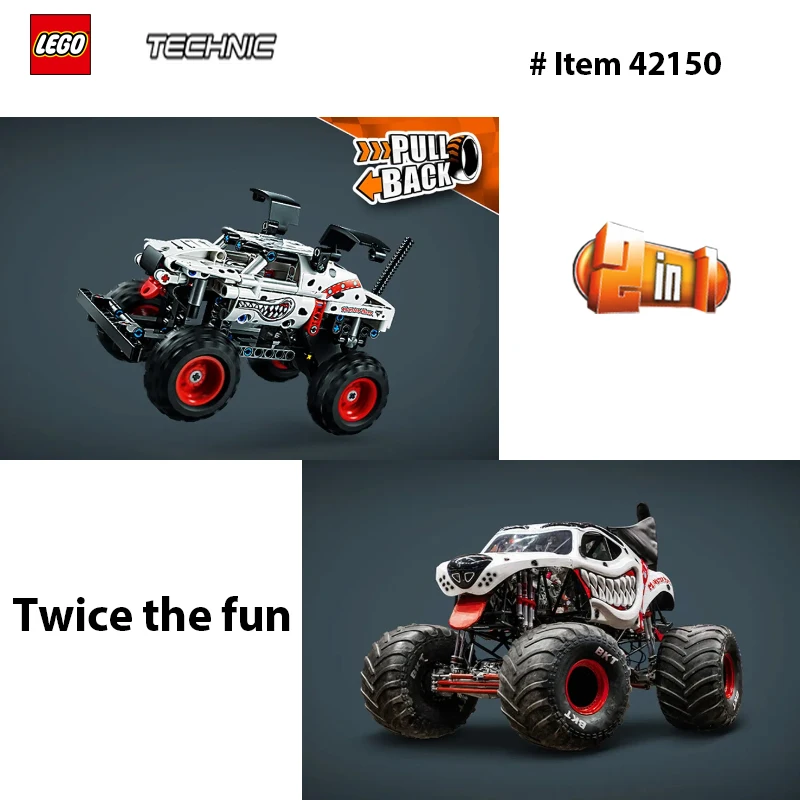 LEGO-Monster Truck Toys pour enfants, Monster Jam Monster, Mutt Daltravaillait an, 2 en 1, Cottage House, DIY importer Toys, Technic 42150, 244 PCs