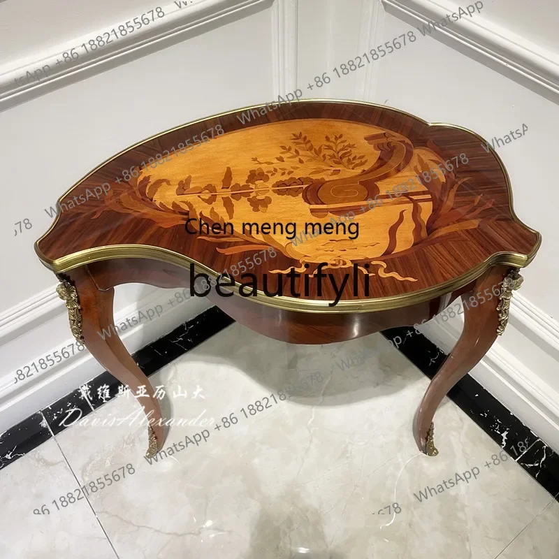k182European Style Corner Table Peach Core Solid Wood Side Table Light Luxury Villa Vintage Telephone Table Decoration