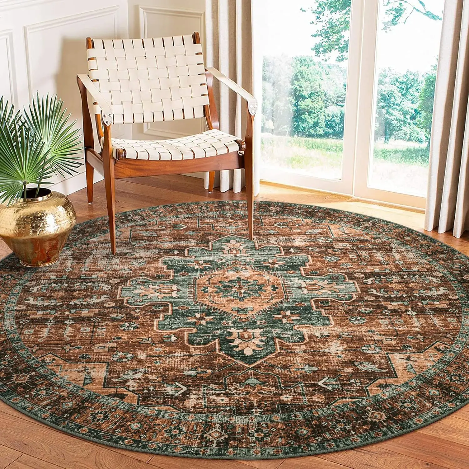 Persian Retro Easy Clean Living Room Round Carpet Foldable Lint-free Luxury Bedroom Rug Non-slip Soft Coffee Tables Chairs Mat