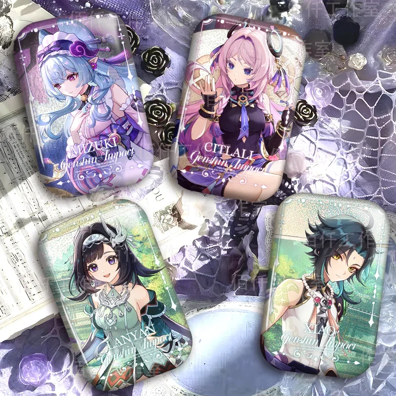 Anime Genshin Impact Citlali Misuki Ruixi Lanyan Xiao Diona Image Silver Glitter Tin Pin Brooch Charm Collectible Souvenir Gift