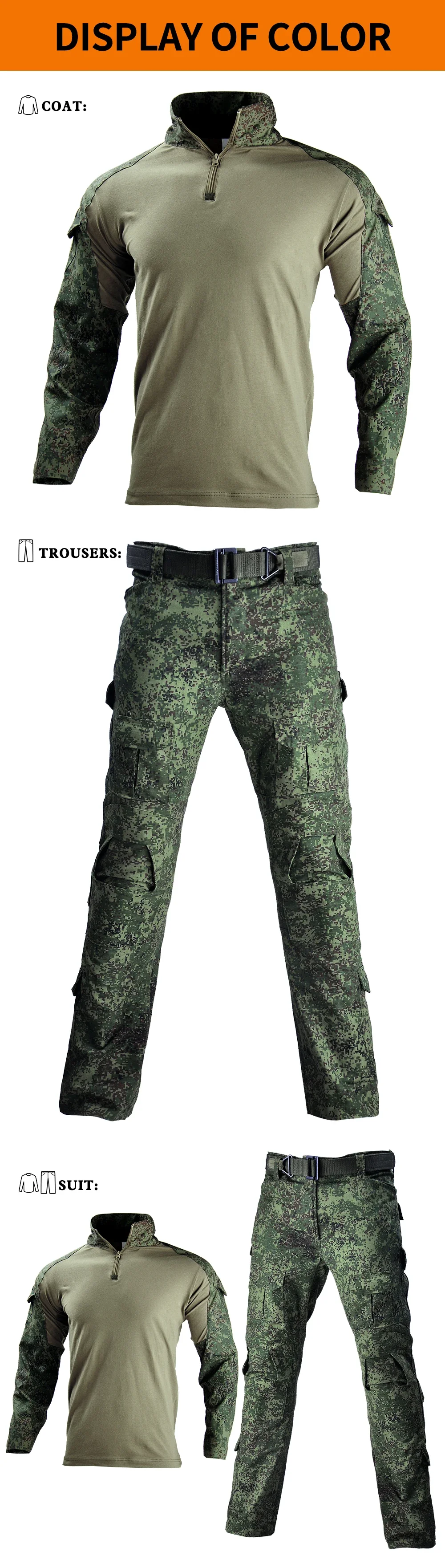 Taktische Uniform Kampf Camo Russische Anzüge Training Team Airsoft Paintball Shirts Jagd Hosen + Pads Herren Kleidung Winddicht – Detail 2