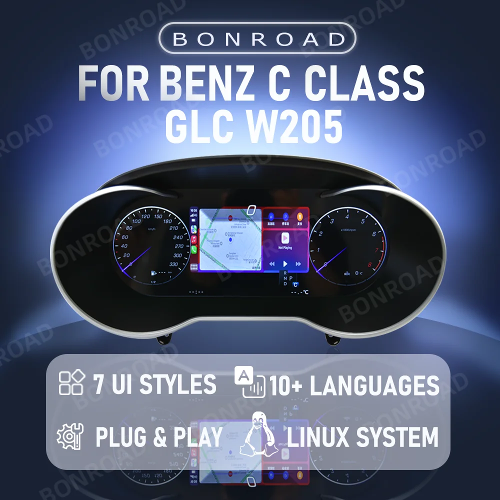 

BONROAD 12,3-дюймовая цифровая приборная панель CarPlay Android автоматическая панель для Benz C CLASS GLC W205 Спидометр Virtuele Cockpit Voor