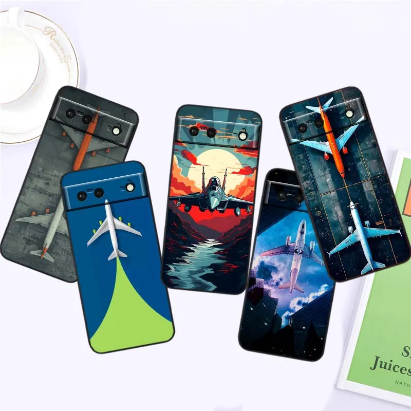 

Fashion airplane pattern Phone Case For Google Pixel 10 9a 9 8A 8 7 7A 6 6A Pro XL 2024 5G Black Soft TPU Silicone