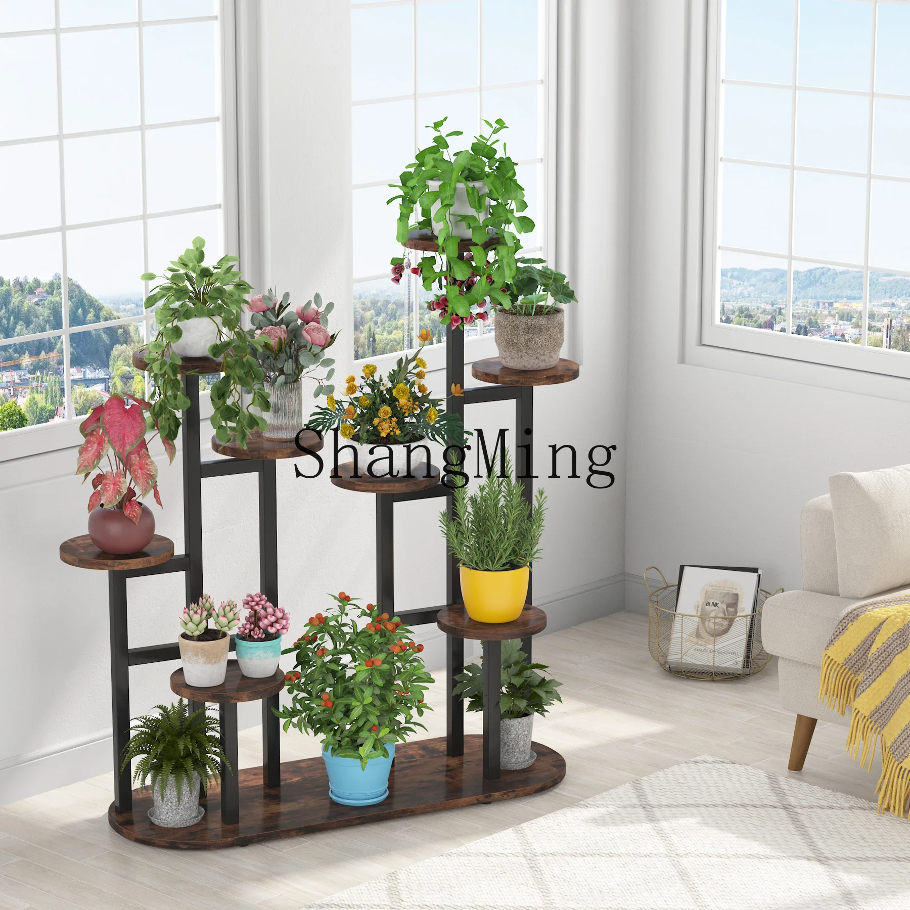 SM  flower rack floor-to-ceiling balcony flower pot shelf interior design climbing vine wrought iron home storage plant rack