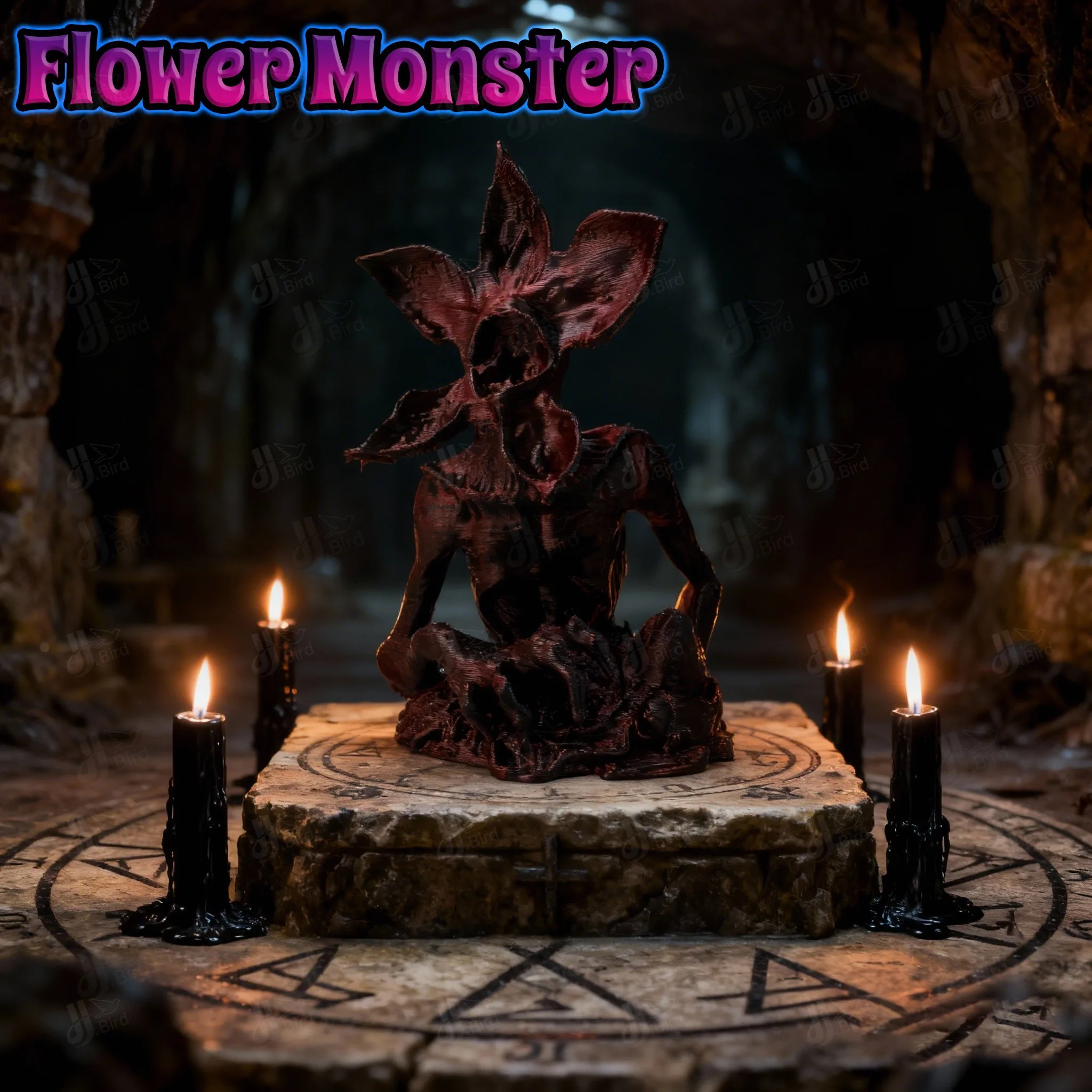 1pc Red-Black Gradient Dark Flower Monster Ornament, suitable for office corner/desk decor. Ideal for pros for office space