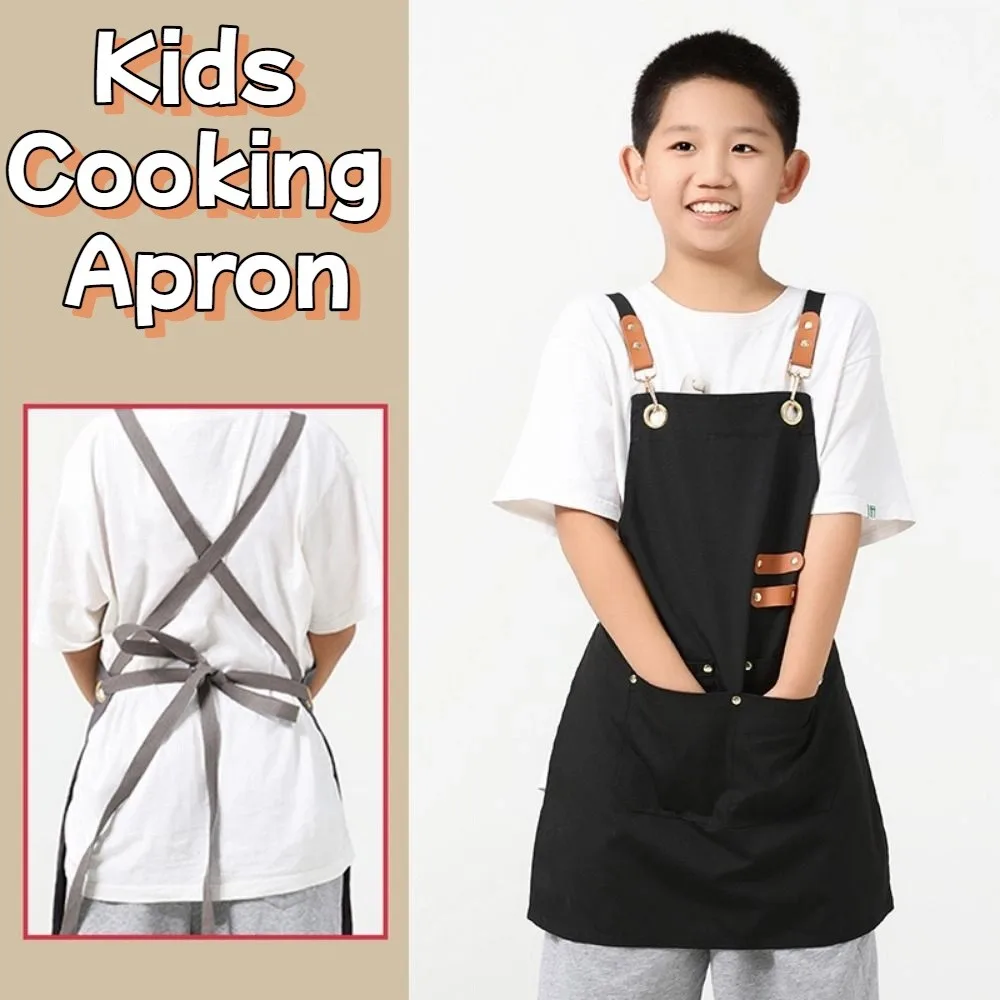 

Minimalist Children's Canvas Apron Solid Color Lightweight Kids Cooking Apron Stain Resistant Oil-proof Kids Chef Costume