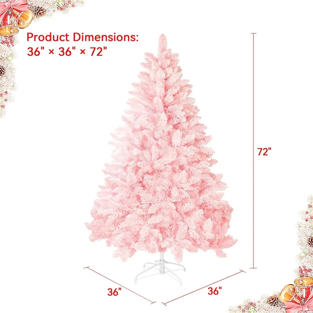 6 FT Artificial Christmas Snow Tree, Hinged Xmas Full Tree for Holiday Decoration, w/Metal Stand Premium PVC 1,000 Branch Tips