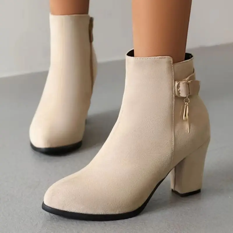 

Suede Leather Women's Ankle Boots Elegant Beige Black Brown Short Boot Autumn Winter Spring Footwear Shoes 2026 Classic