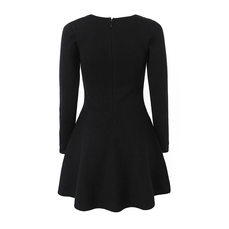 YENKYE Sexy Women High Quality Bow Square Collar Knit Dress Long Sleeve Low Waist A-line Mini Sweater Dresses Autumn Robe