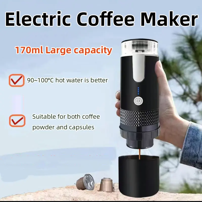 170ml Mini Portable Electric Coffee Maker,USB Rechargeable,Travel Camping Wireless Coffee Machine,Powder Capsule,One-Handed