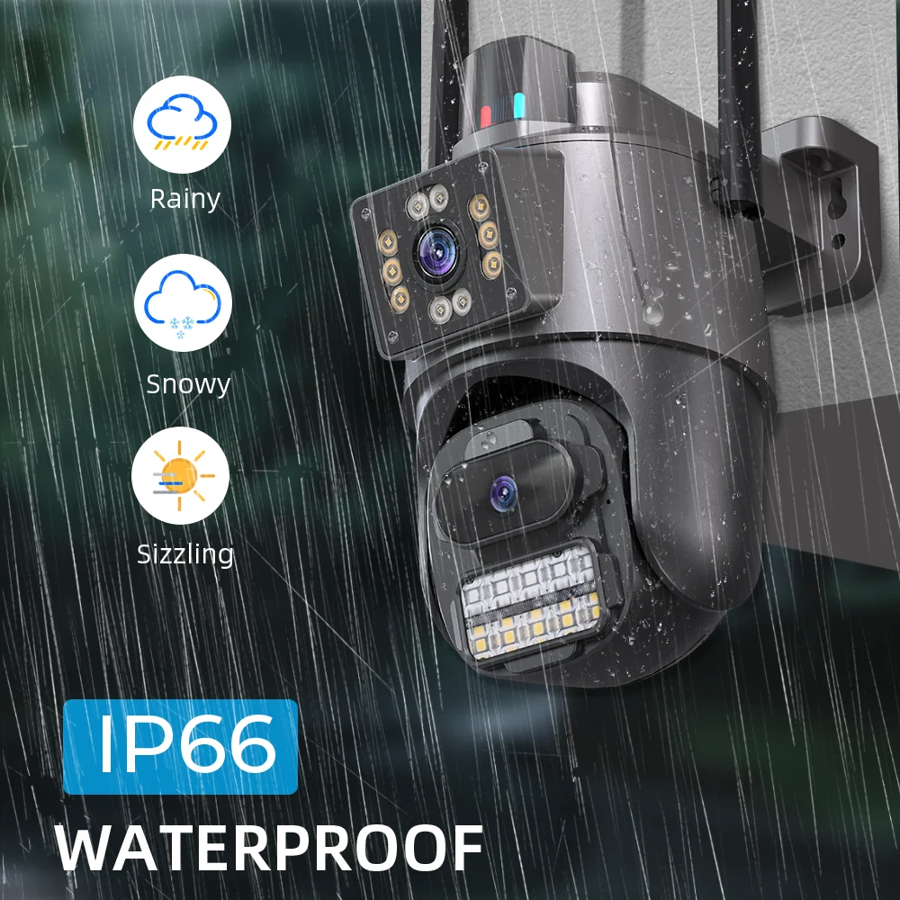 4K 8MP Security CCTV Video Surveillance Camera Dual Lens Wifi Camera Security Protection Waterproof Police Light Alarm IP Camera