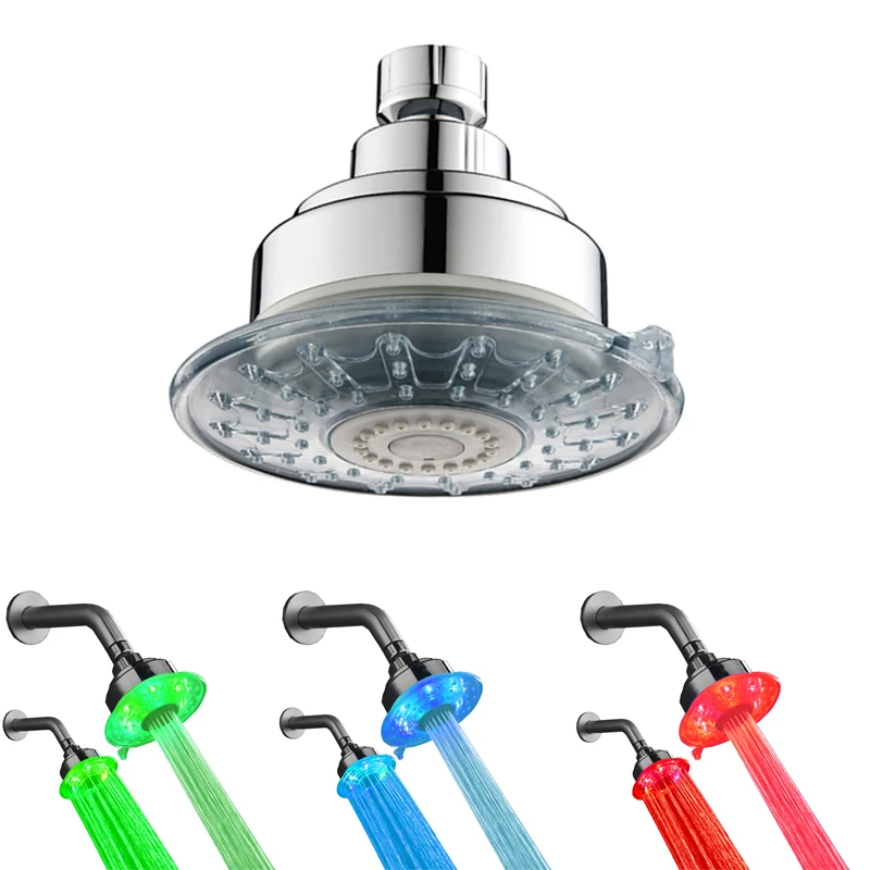 Temperature Control 3 Colors Top Shower Head for Bathroom Water Powered LED Sprinkler No Need Battery