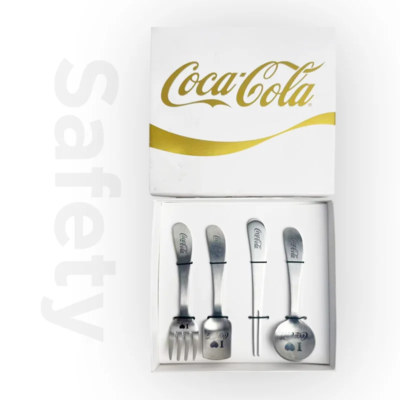 Coca Cola 4-delige set roestvrijstalen bestek, fruitvorken, dessertvorken, kleine hapvorken, servies, taartvorken, keukengeschenk voor feestjes