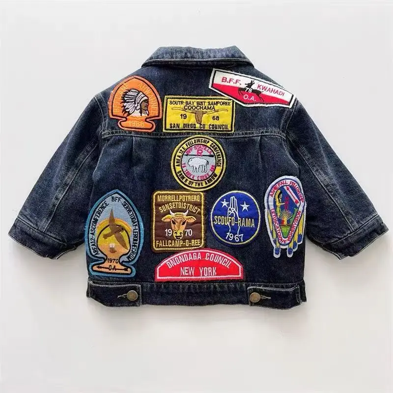 

Children Denim Jackets Autumn Fashion Boys Turn Down Collar Loose Coats Spring Kids Girl Retro Leisure Outerwear 3-12 Years