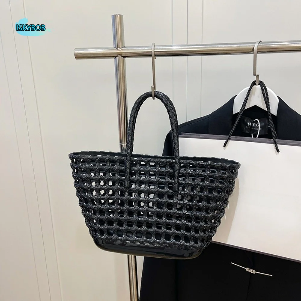 

Candy Color Hollow Beach Bag Woven Design Large-capacity Portable Tote Bag Easy To Clean Plastic Reusable PVC Basket Holiday